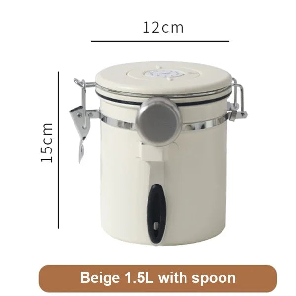 Airtight Coffee Bean Storage Jar – Stainless Steel, 1.5L