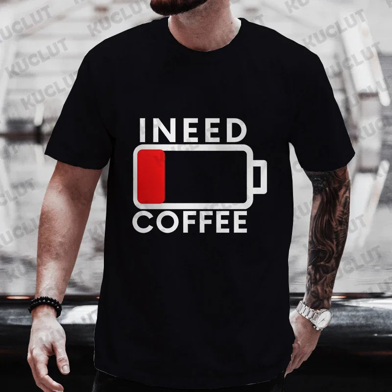 Men's Brand T-Shirts Summer Men's T Shirt Clothing Oversized Men Street Tshirt Coffee Fuel Gauge Indicator Print Graphic T Shirt