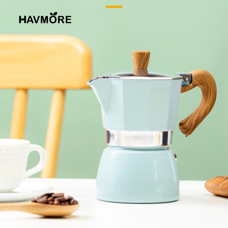 Classic Italian Moka Pot – Vintage Wooden Handle Espresso Maker