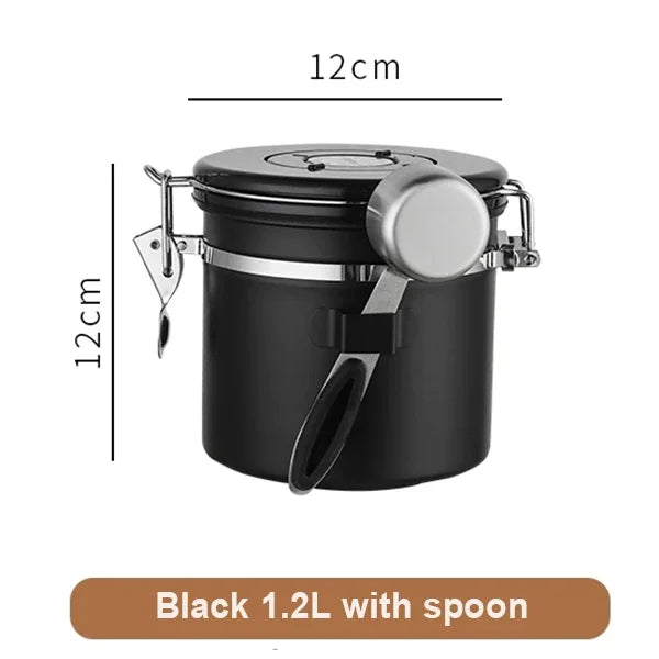 Airtight Coffee Bean Storage Jar – Stainless Steel, 1.5L