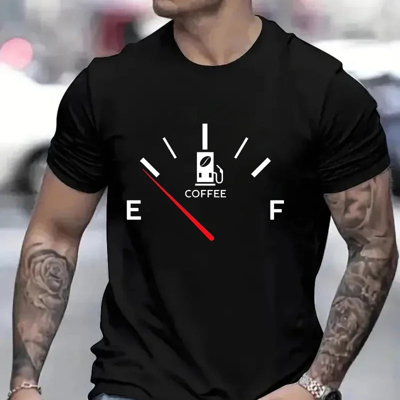 Men's Brand T-Shirts Summer Men's T Shirt Clothing Oversized Men Street Tshirt Coffee Fuel Gauge Indicator Print Graphic T Shirt