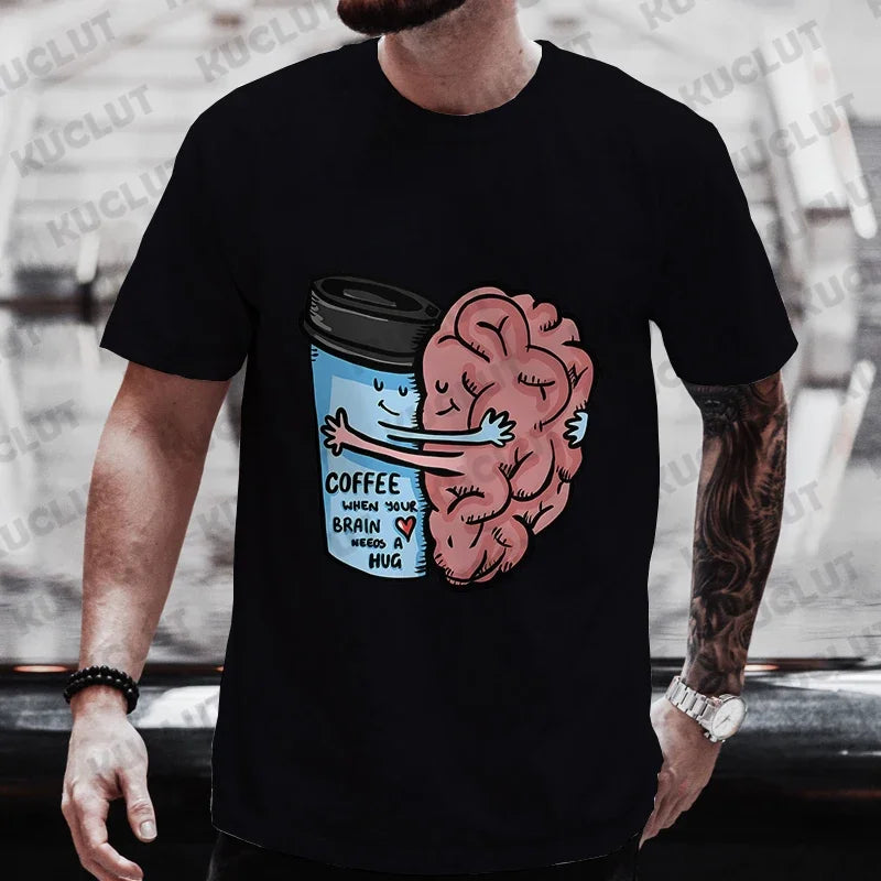 Men's Brand T-Shirts Summer Men's T Shirt Clothing Oversized Men Street Tshirt Coffee Fuel Gauge Indicator Print Graphic T Shirt