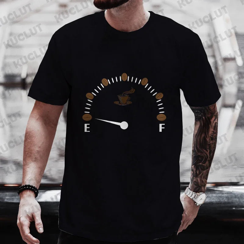 Men's Brand T-Shirts Summer Men's T Shirt Clothing Oversized Men Street Tshirt Coffee Fuel Gauge Indicator Print Graphic T Shirt