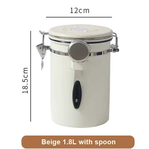 Airtight Coffee Bean Storage Jar – Stainless Steel, 1.5L
