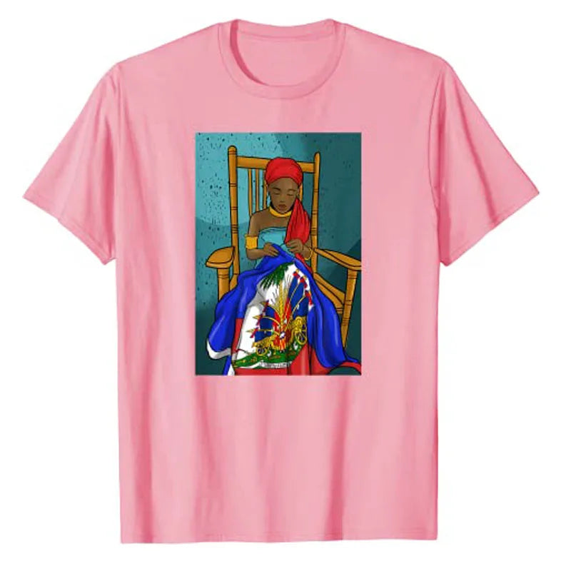 Haiti Haitian Flag Day Proud Woman Ayiti Girl T-Shirt Women's Fashion Graphic Tee Tops Funny Family Matching Clothes Mama Gifts