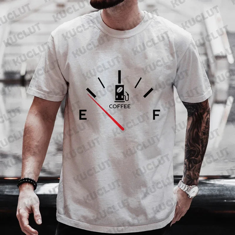 Men's Brand T-Shirts Summer Men's T Shirt Clothing Oversized Men Street Tshirt Coffee Fuel Gauge Indicator Print Graphic T Shirt