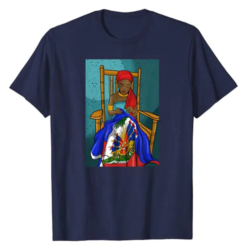 Haiti Haitian Flag Day Proud Woman Ayiti Girl T-Shirt Women's Fashion Graphic Tee Tops Funny Family Matching Clothes Mama Gifts
