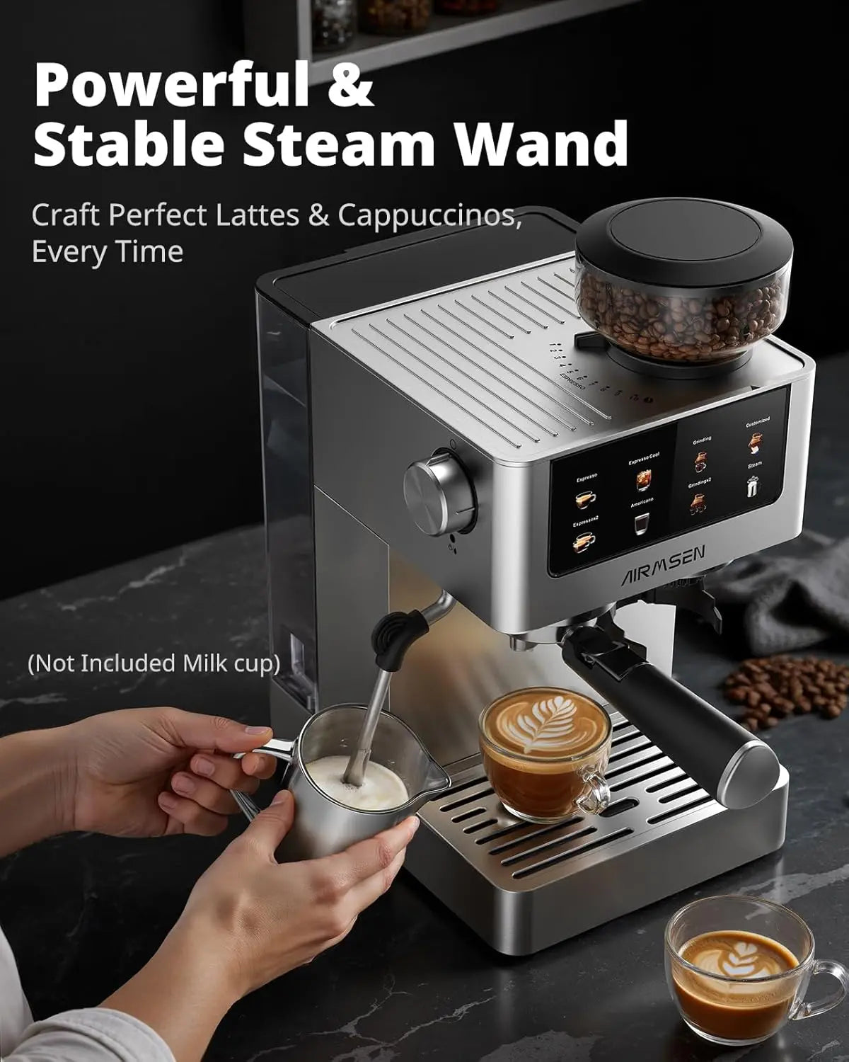 20-Bar Espresso Machine with Built-In Grinder & Milk Frother