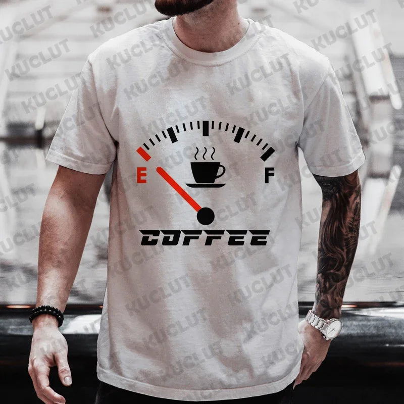 Men's Brand T-Shirts Summer Men's T Shirt Clothing Oversized Men Street Tshirt Coffee Fuel Gauge Indicator Print Graphic T Shirt
