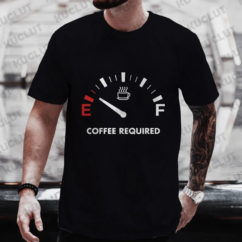 Men's Brand T-Shirts Summer Men's T Shirt Clothing Oversized Men Street Tshirt Coffee Fuel Gauge Indicator Print Graphic T Shirt