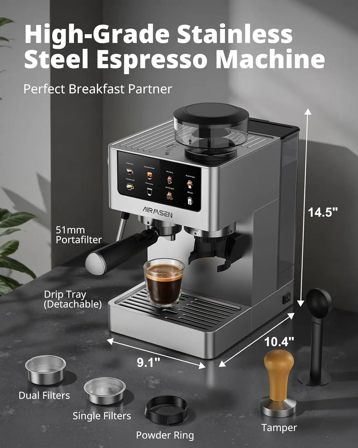 20-Bar Espresso Machine with Built-In Grinder & Milk Frother