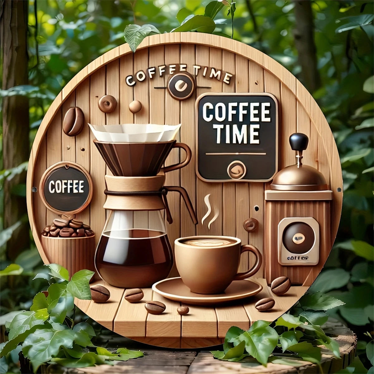 Rustic Wooden Coffee Sign – Round Hanging Décor, 8