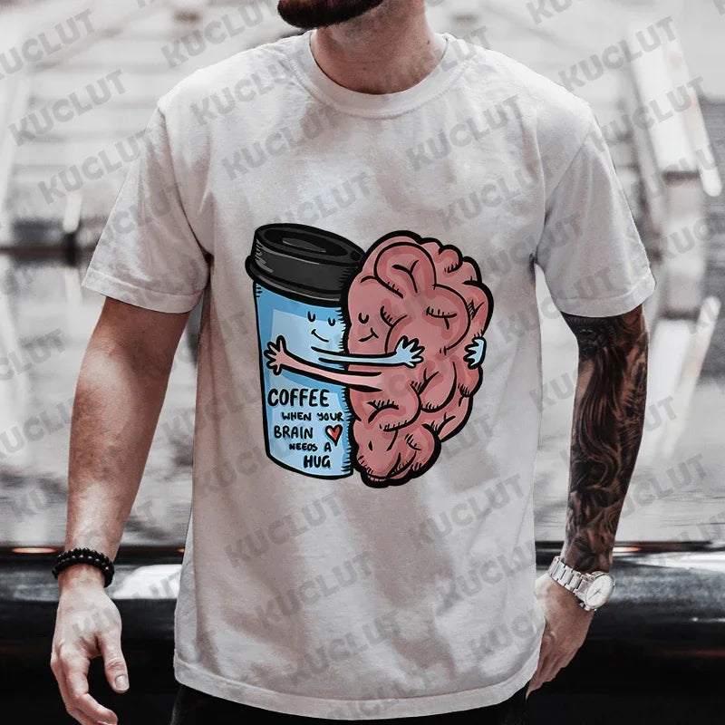 Men's Brand T-Shirts Summer Men's T Shirt Clothing Oversized Men Street Tshirt Coffee Fuel Gauge Indicator Print Graphic T Shirt