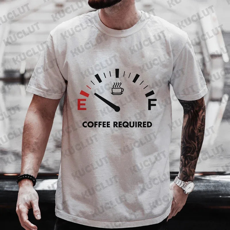 Men's Brand T-Shirts Summer Men's T Shirt Clothing Oversized Men Street Tshirt Coffee Fuel Gauge Indicator Print Graphic T Shirt