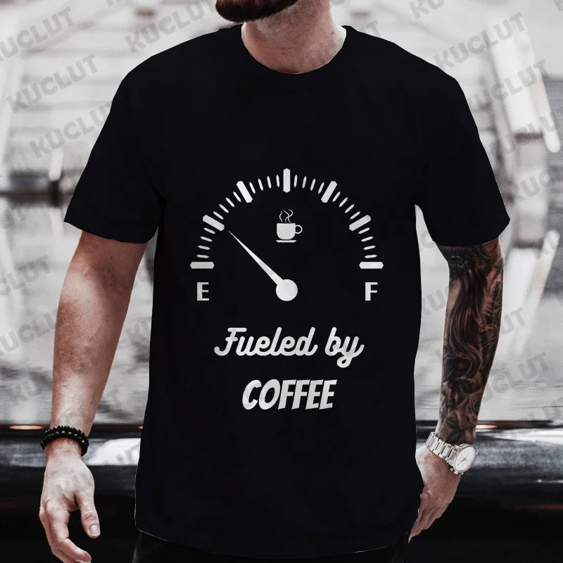Men's Brand T-Shirts Summer Men's T Shirt Clothing Oversized Men Street Tshirt Coffee Fuel Gauge Indicator Print Graphic T Shirt