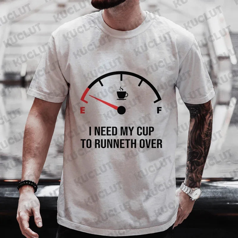 Men's Brand T-Shirts Summer Men's T Shirt Clothing Oversized Men Street Tshirt Coffee Fuel Gauge Indicator Print Graphic T Shirt