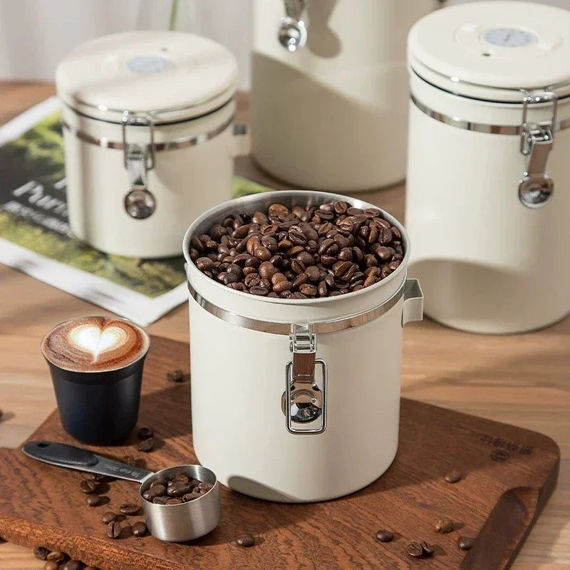 Airtight Coffee Bean Storage Jar – Stainless Steel, 1.5L