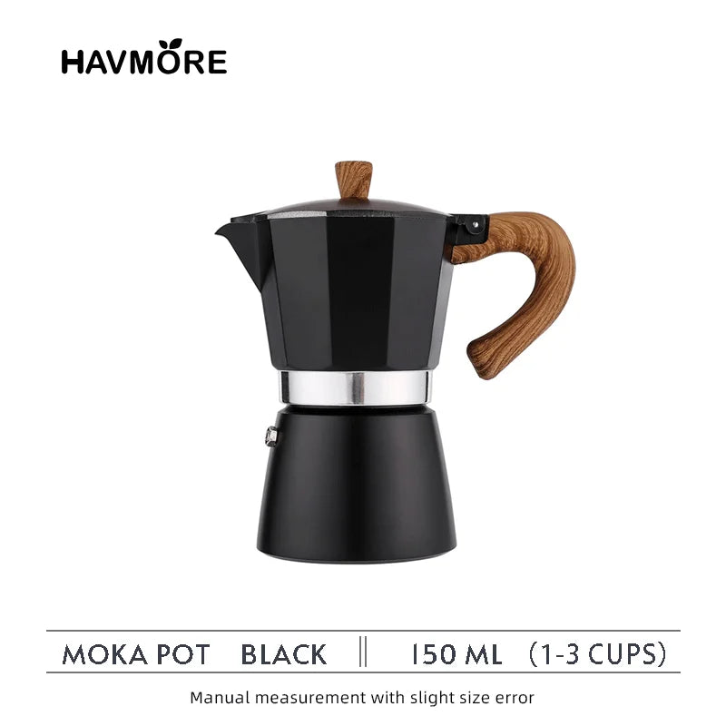 Classic Italian Moka Pot – Vintage Wooden Handle Espresso Maker