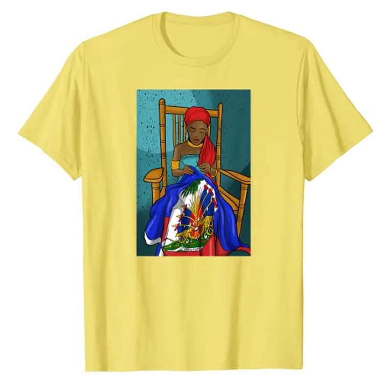 Haiti Haitian Flag Day Proud Woman Ayiti Girl T-Shirt Women's Fashion Graphic Tee Tops Funny Family Matching Clothes Mama Gifts