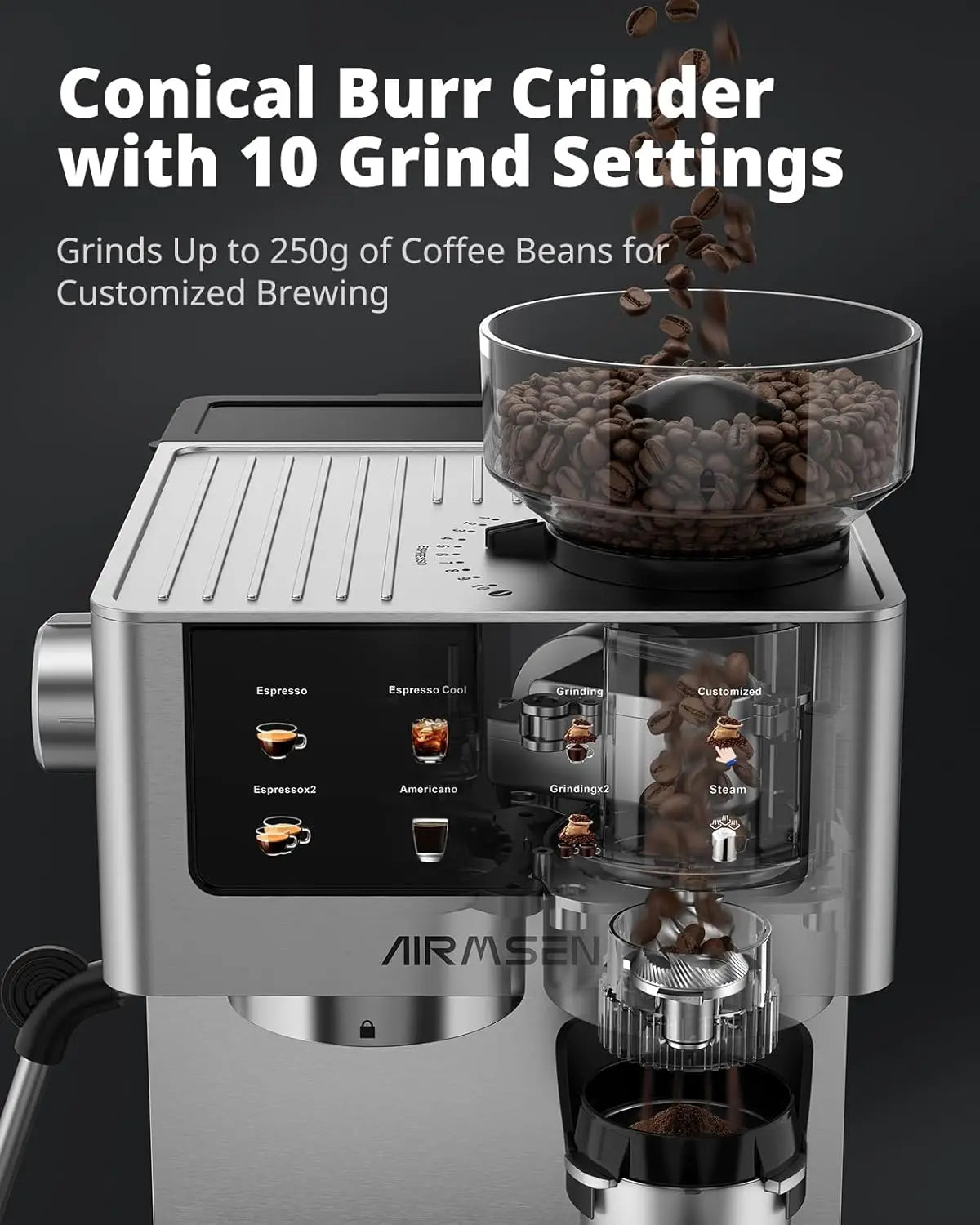 20-Bar Espresso Machine with Built-In Grinder & Milk Frother