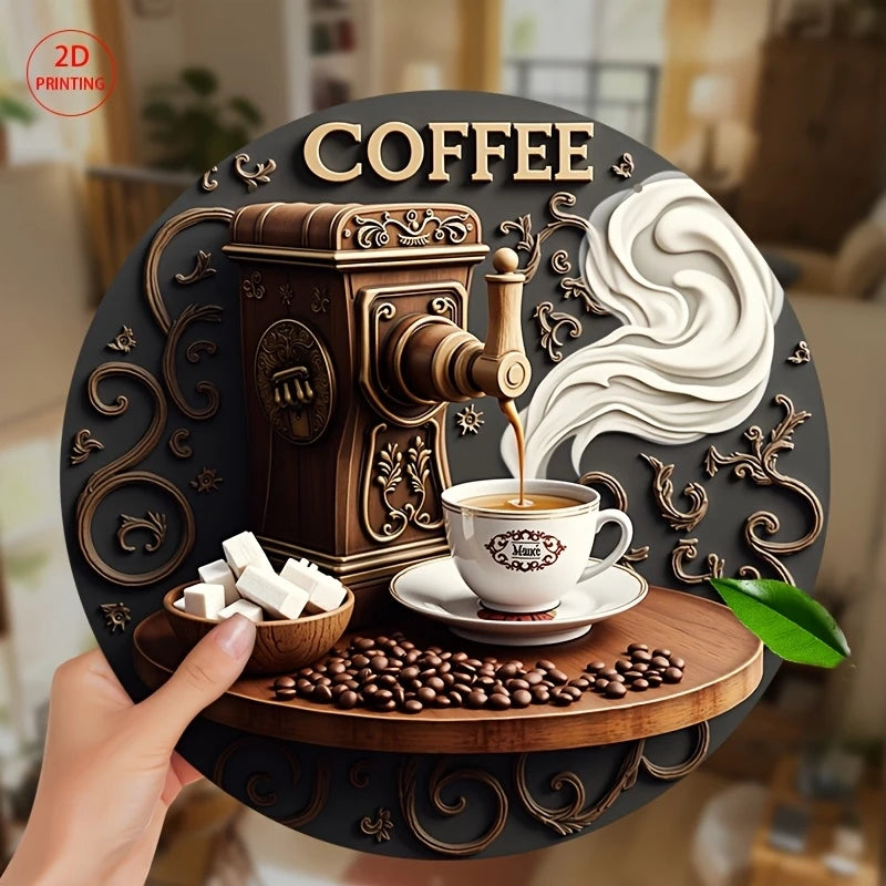 Rustic Wooden Coffee Sign – Round Hanging Décor, 8