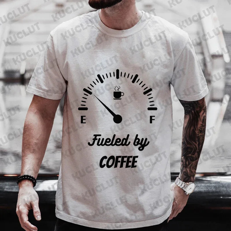 Men's Brand T-Shirts Summer Men's T Shirt Clothing Oversized Men Street Tshirt Coffee Fuel Gauge Indicator Print Graphic T Shirt