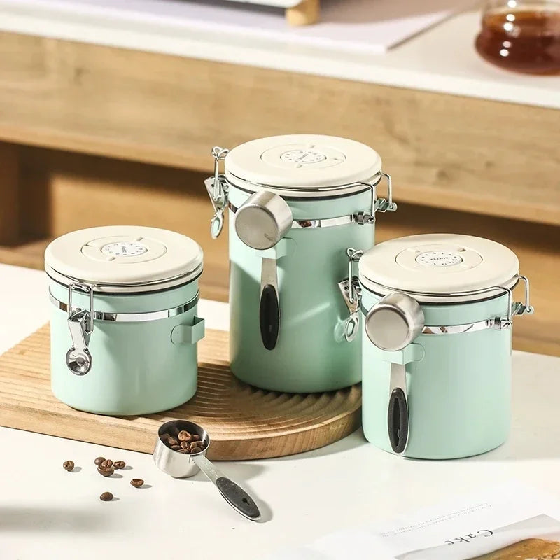 Airtight Coffee Bean Storage Jar – Stainless Steel, 1.5L