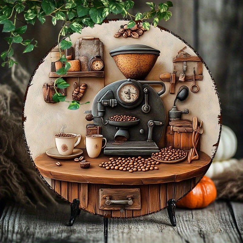 Rustic Wooden Coffee Sign – Round Hanging Décor, 8