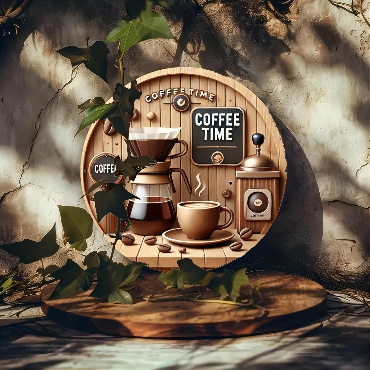 Rustic Wooden Coffee Sign – Round Hanging Décor, 8