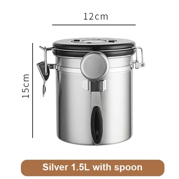 Airtight Coffee Bean Storage Jar – Stainless Steel, 1.5L