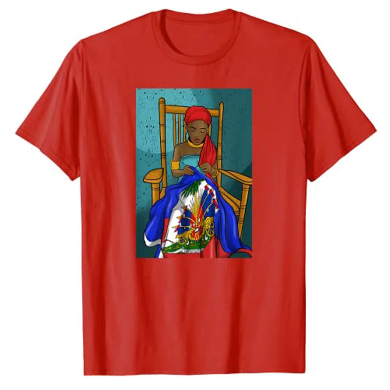 Haiti Haitian Flag Day Proud Woman Ayiti Girl T-Shirt Women's Fashion Graphic Tee Tops Funny Family Matching Clothes Mama Gifts