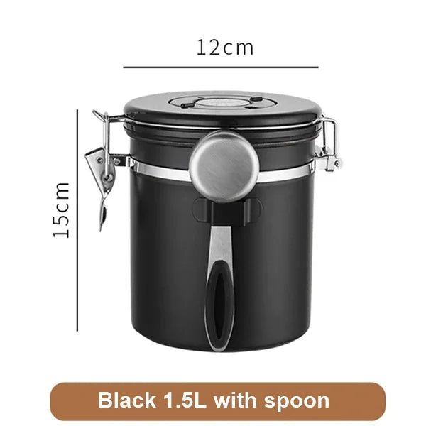 Airtight Coffee Bean Storage Jar – Stainless Steel, 1.5L