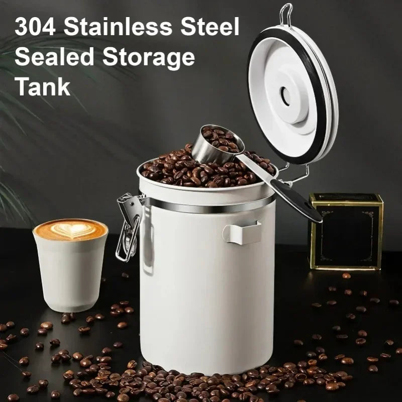 Airtight Coffee Bean Storage Jar – Stainless Steel, 1.5L