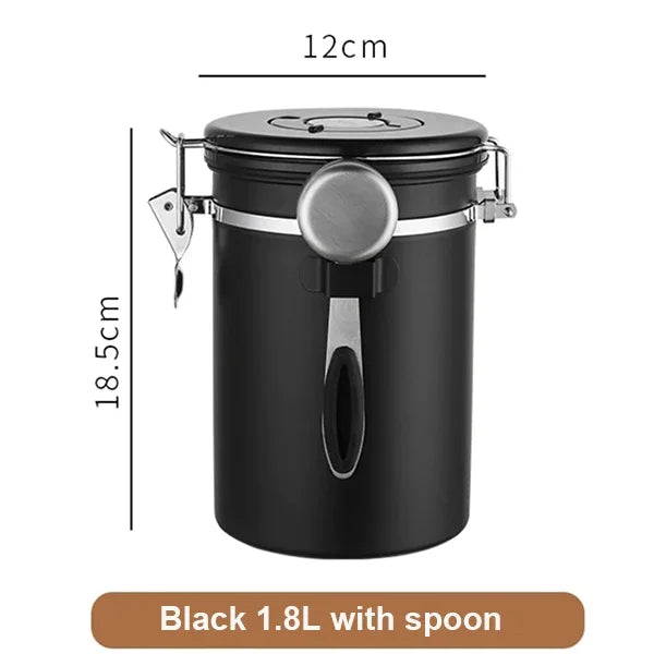 Airtight Coffee Bean Storage Jar – Stainless Steel, 1.5L