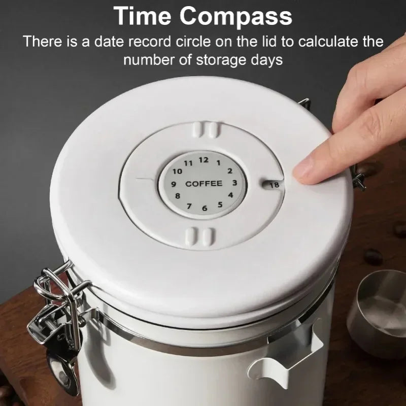 Airtight Coffee Bean Storage Jar – Stainless Steel, 1.5L