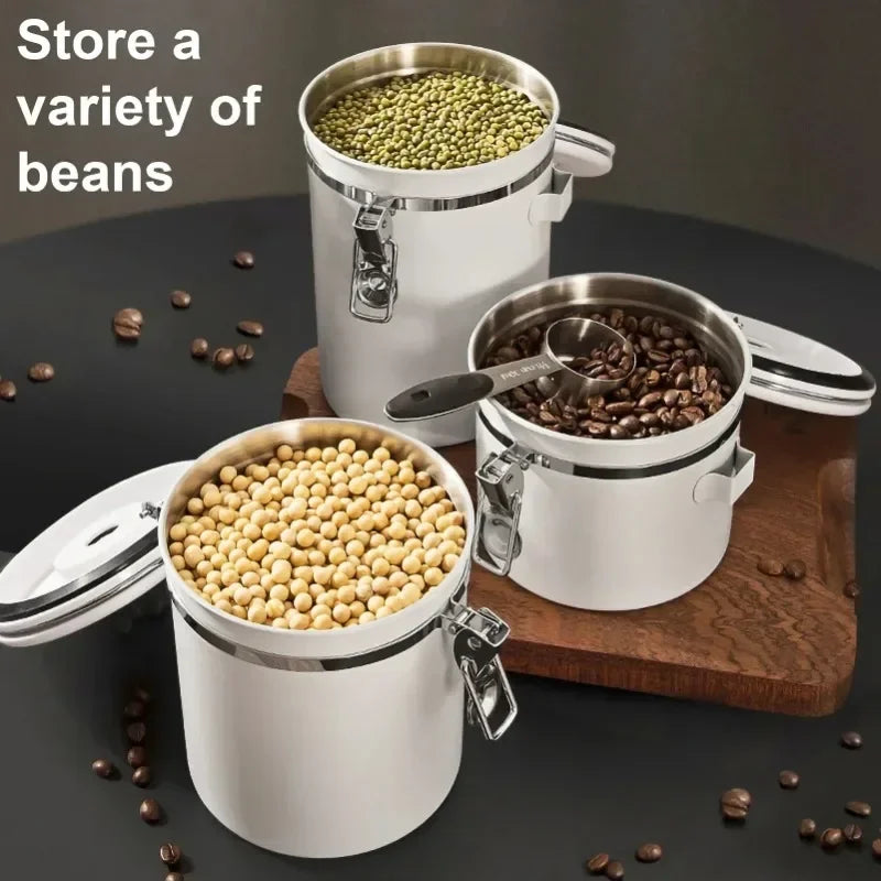 Airtight Coffee Bean Storage Jar – Stainless Steel, 1.5L