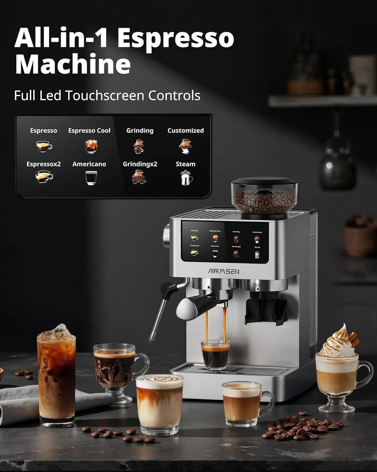 20-Bar Espresso Machine with Built-In Grinder & Milk Frother