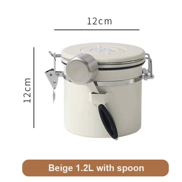 Airtight Coffee Bean Storage Jar – Stainless Steel, 1.5L