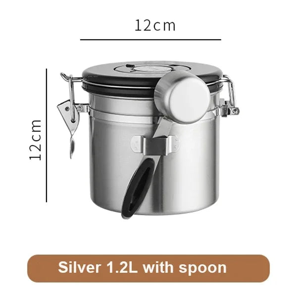 Airtight Coffee Bean Storage Jar – Stainless Steel, 1.5L