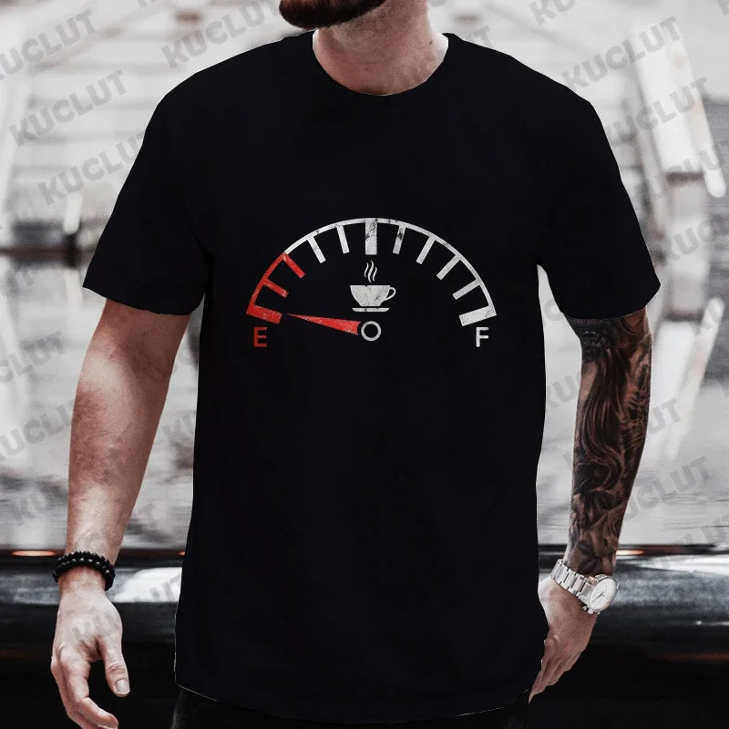 Men's Brand T-Shirts Summer Men's T Shirt Clothing Oversized Men Street Tshirt Coffee Fuel Gauge Indicator Print Graphic T Shirt