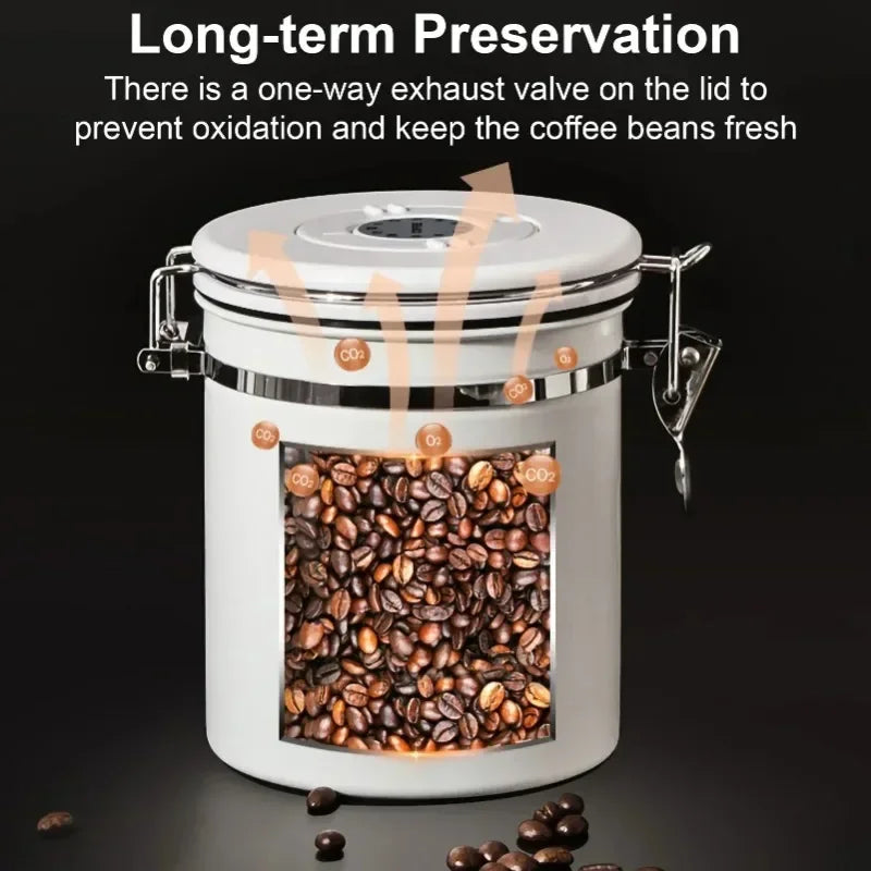 Airtight Coffee Bean Storage Jar – Stainless Steel, 1.5L