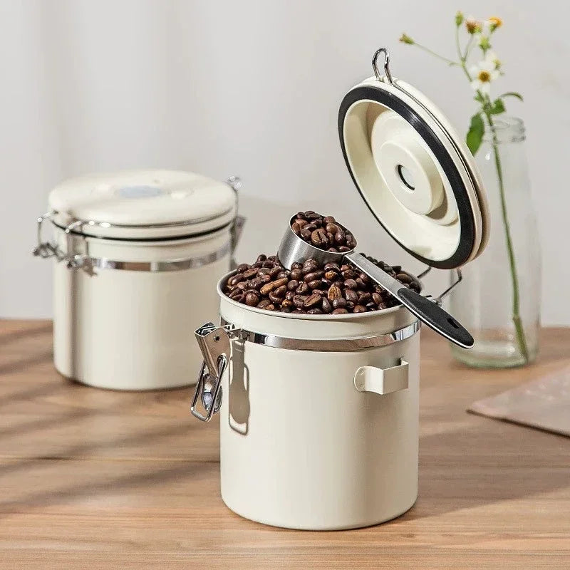 Airtight Coffee Bean Storage Jar – Stainless Steel, 1.5L