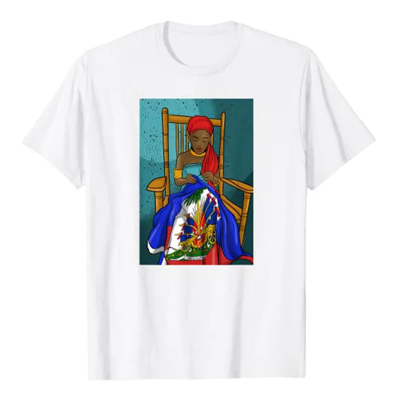 Haiti Haitian Flag Day Proud Woman Ayiti Girl T-Shirt Women's Fashion Graphic Tee Tops Funny Family Matching Clothes Mama Gifts
