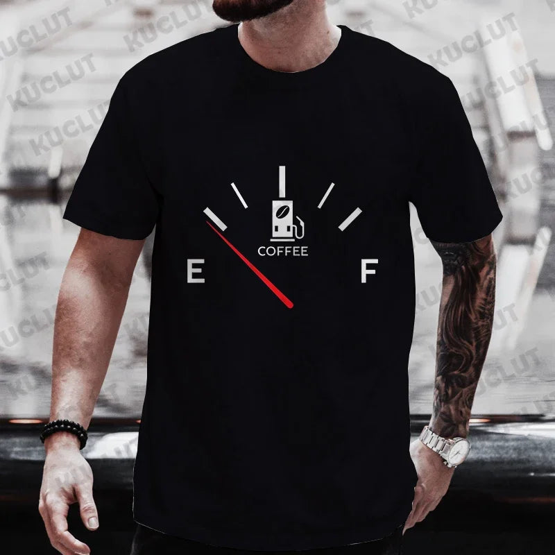 Men's Brand T-Shirts Summer Men's T Shirt Clothing Oversized Men Street Tshirt Coffee Fuel Gauge Indicator Print Graphic T Shirt