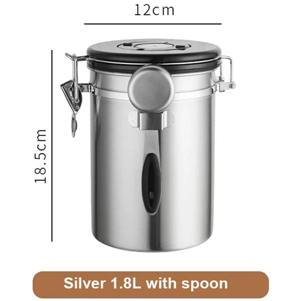 Airtight Coffee Bean Storage Jar – Stainless Steel, 1.5L