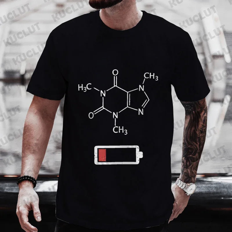 Men's Brand T-Shirts Summer Men's T Shirt Clothing Oversized Men Street Tshirt Coffee Fuel Gauge Indicator Print Graphic T Shirt