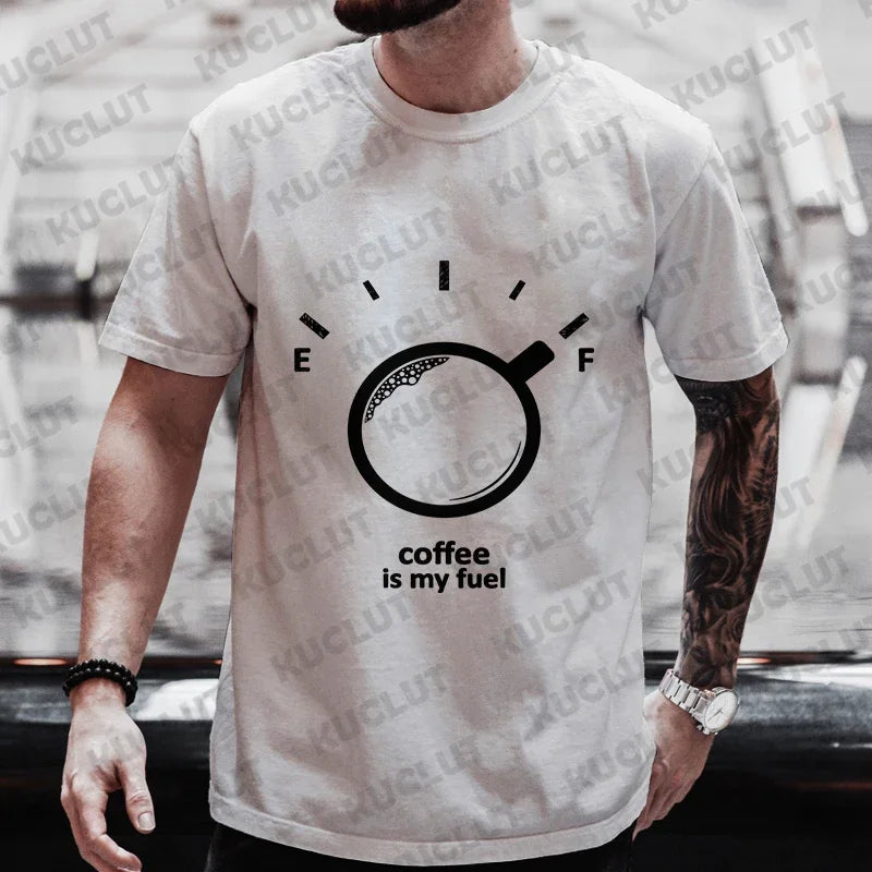 Men's Brand T-Shirts Summer Men's T Shirt Clothing Oversized Men Street Tshirt Coffee Fuel Gauge Indicator Print Graphic T Shirt