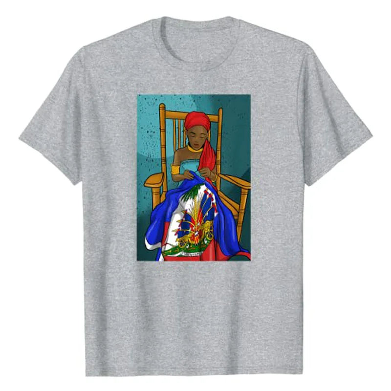 Haiti Haitian Flag Day Proud Woman Ayiti Girl T-Shirt Women's Fashion Graphic Tee Tops Funny Family Matching Clothes Mama Gifts