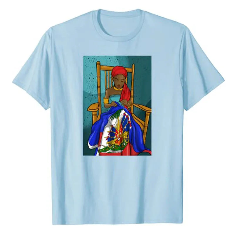 Haiti Haitian Flag Day Proud Woman Ayiti Girl T-Shirt Women's Fashion Graphic Tee Tops Funny Family Matching Clothes Mama Gifts