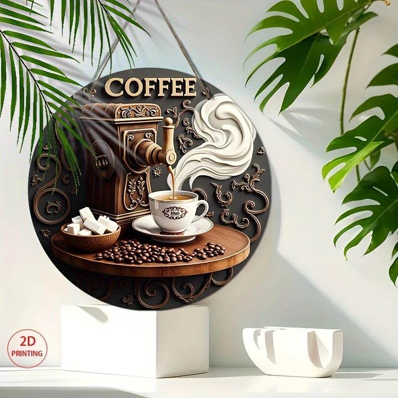Rustic Wooden Coffee Sign – Round Hanging Décor, 8